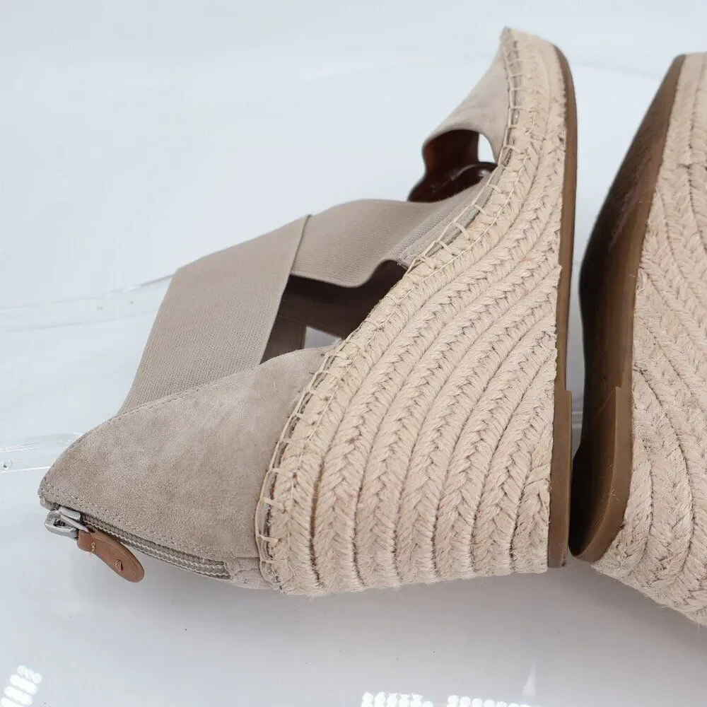 Gentle Souls Women's Colleen Sandal 11 Espadrille Wedge Cross Strap Beige Suede
